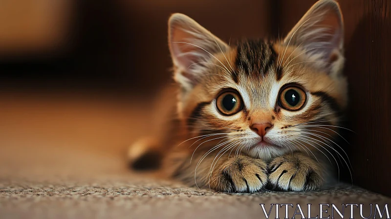 Cute Kitten on Carpet Close-Up AI Image