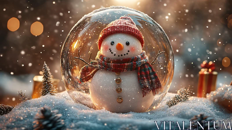 AI ART Snowman in Glass Globe - Holiday Decoration