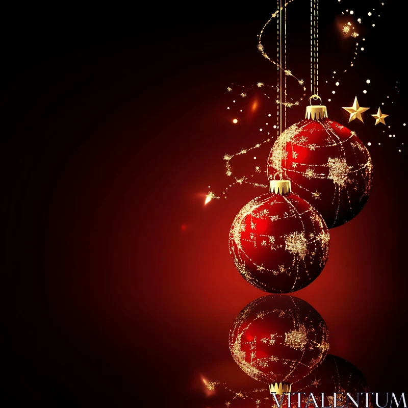 Festive Christmas Ornaments in Red and Gold AI Image