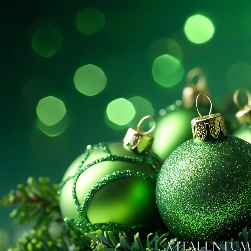 Festive Green Christmas Decorations AI Image