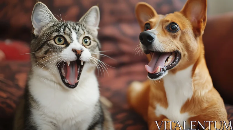 Surprised Cat and Dog Companions AI Image