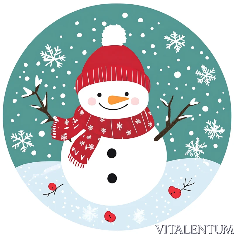 AI ART Cheerful Winter Snowman Illustration