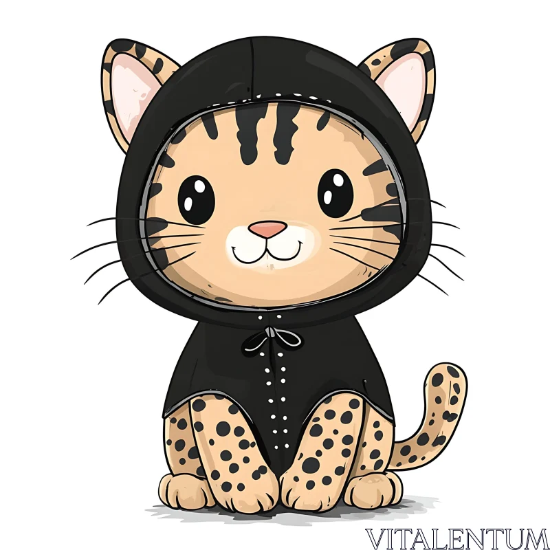 Cute Cat with Leopard Spots in Hoodie Illustration AI Image