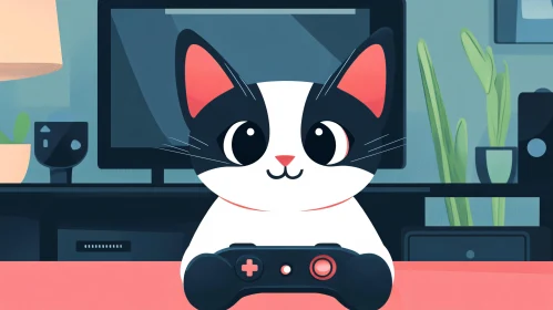 Cute Cat Gamer Illustration