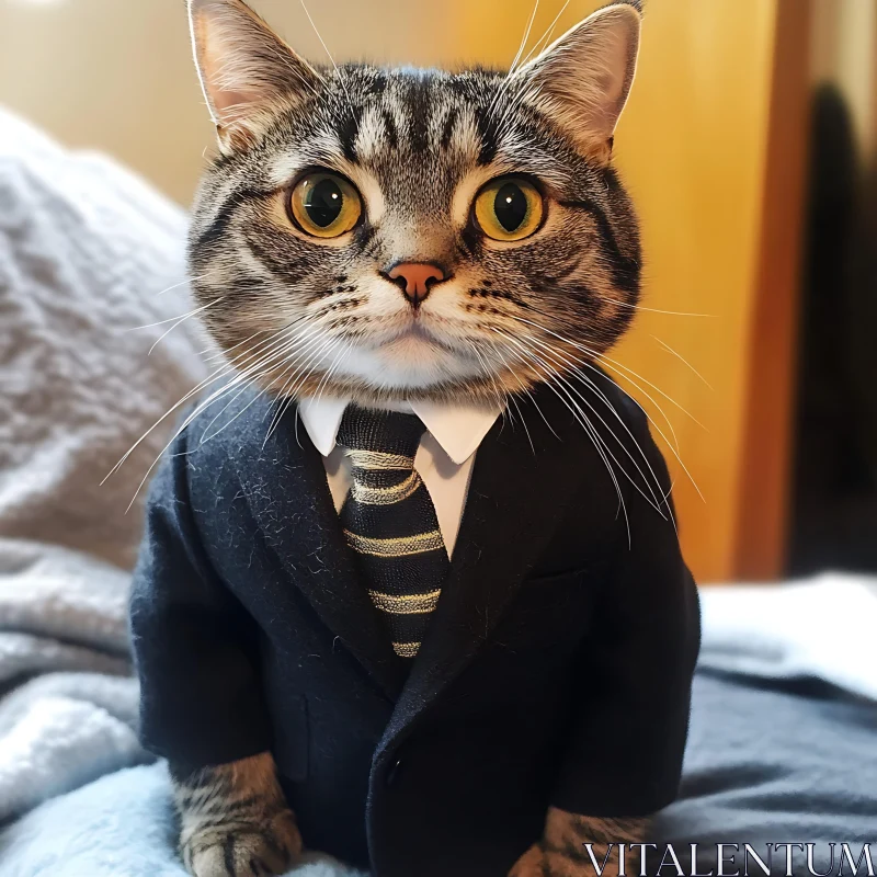 Elegant Tabby Cat in Formal Attire AI Image