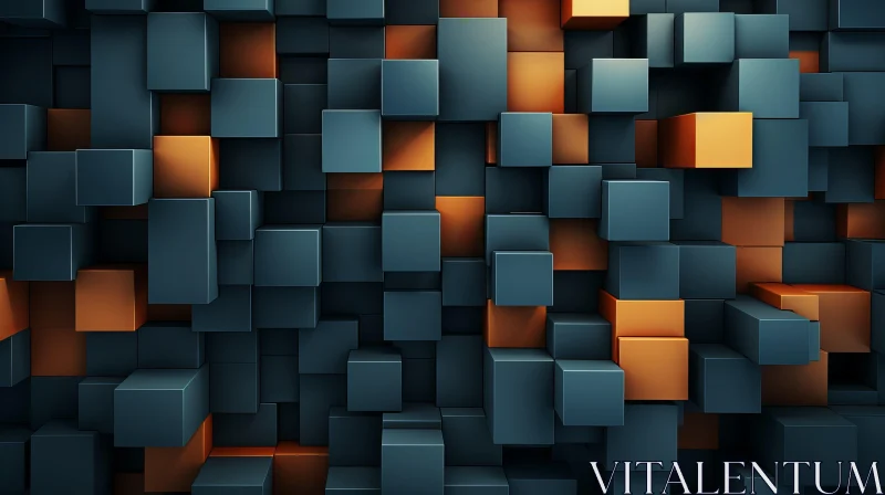 Abstract Blue and Orange Cubes: A Bold 3D Artwork AI Image