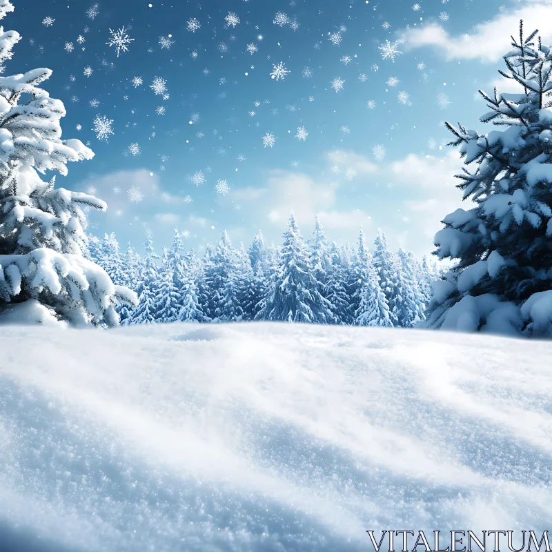 Winter Snowfall in Calm Forest AI Image