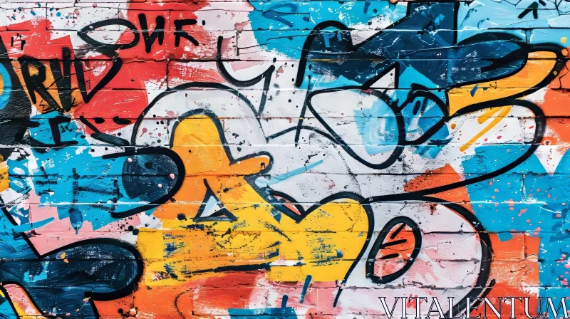 Colorful Abstract Graffiti on Brick Wall AI Image