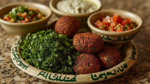 Delicious Falafel Platter with Fresh Parsley and Sauces