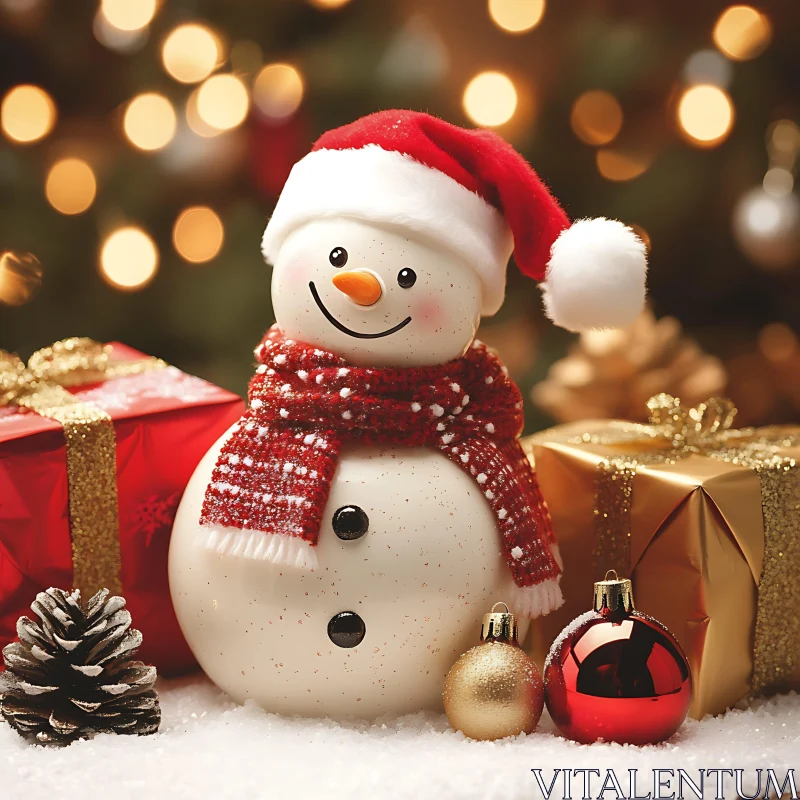 Festive Snowman and Christmas Gifts AI Image