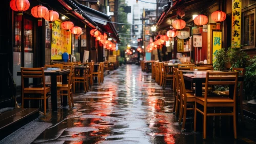 Enchanting Rainy Alley with Japanese Traditional Ambiance | Vibrant Cityscape