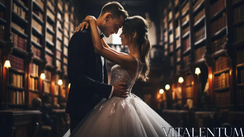 AI ART Romantic Library Wedding: Mystery and Elegance