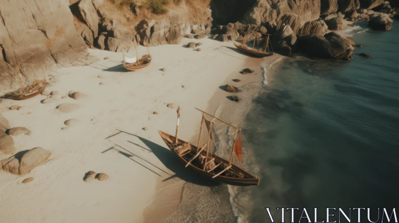 Sailing Vessels on Sandy Beach - A Cinematic Rendering AI Image