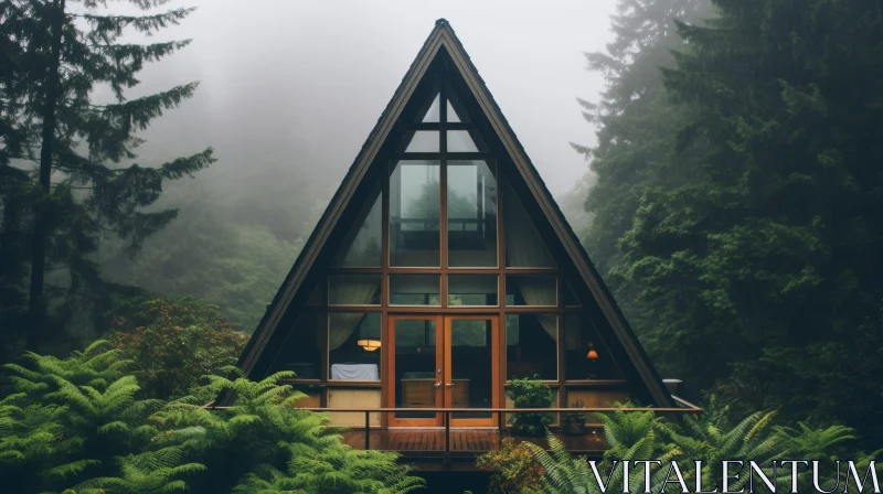 Tranquil A-Frame Cabin in Enchanting Forest AI Image