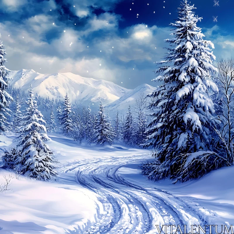 Serene Snow-Covered Pathway in Winter Forest AI Image