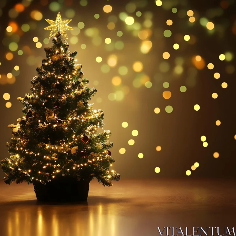 Festive Christmas Tree with Glowing Bokeh Lights AI Image