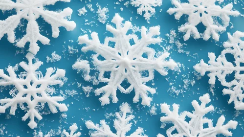 Unique Patterns of Snowflakes on Blue