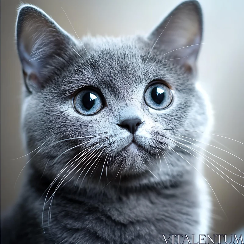 Adorable Grey Kitten Close-Up Image AI Image