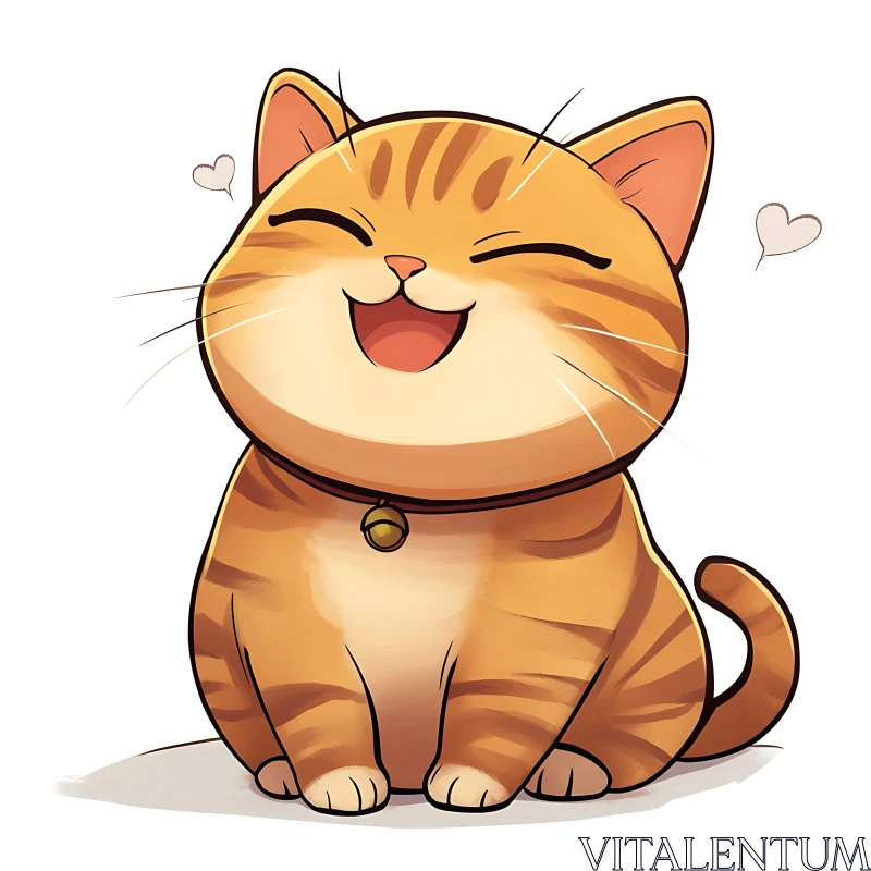 Cute Smiling Orange Cat with Bell Collar AI Image