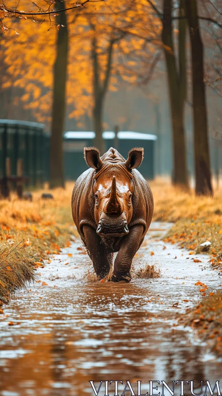 Rhinoceros Running in Forest AI Image