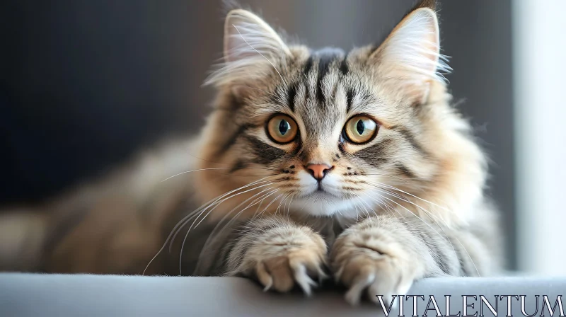 Fluffy Cat with Long Whiskers and Stripes AI Image