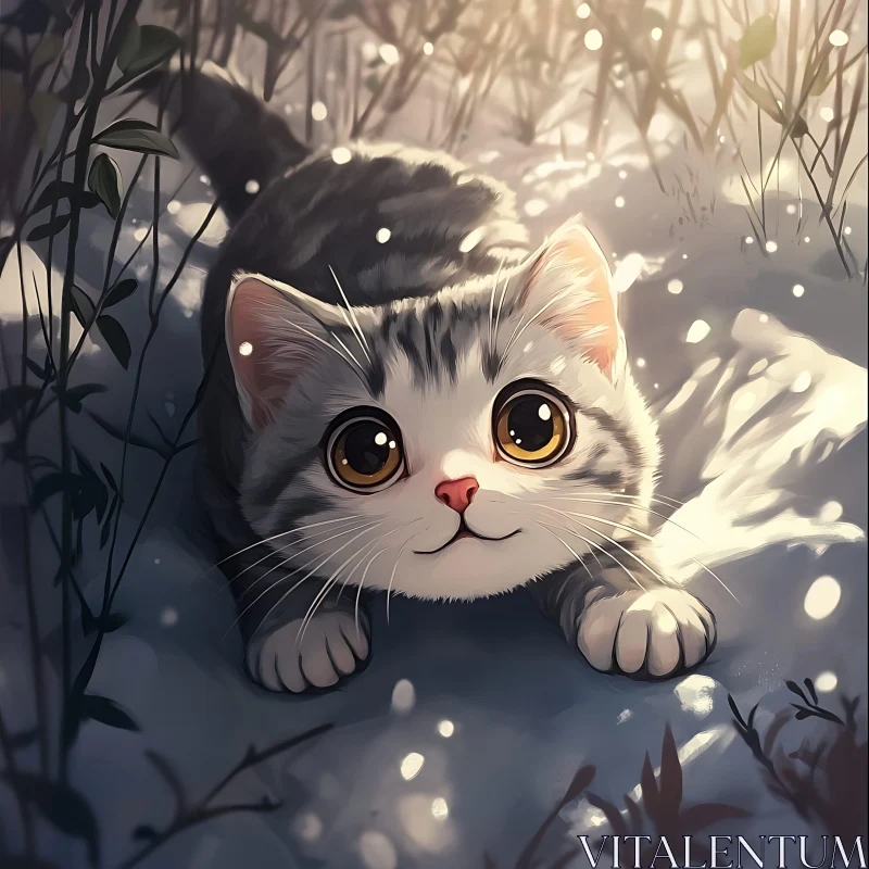 Cute Kitten Enjoying Snowy Day AI Image