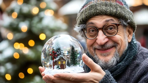 Festive Portrait of Man with Snow Globe