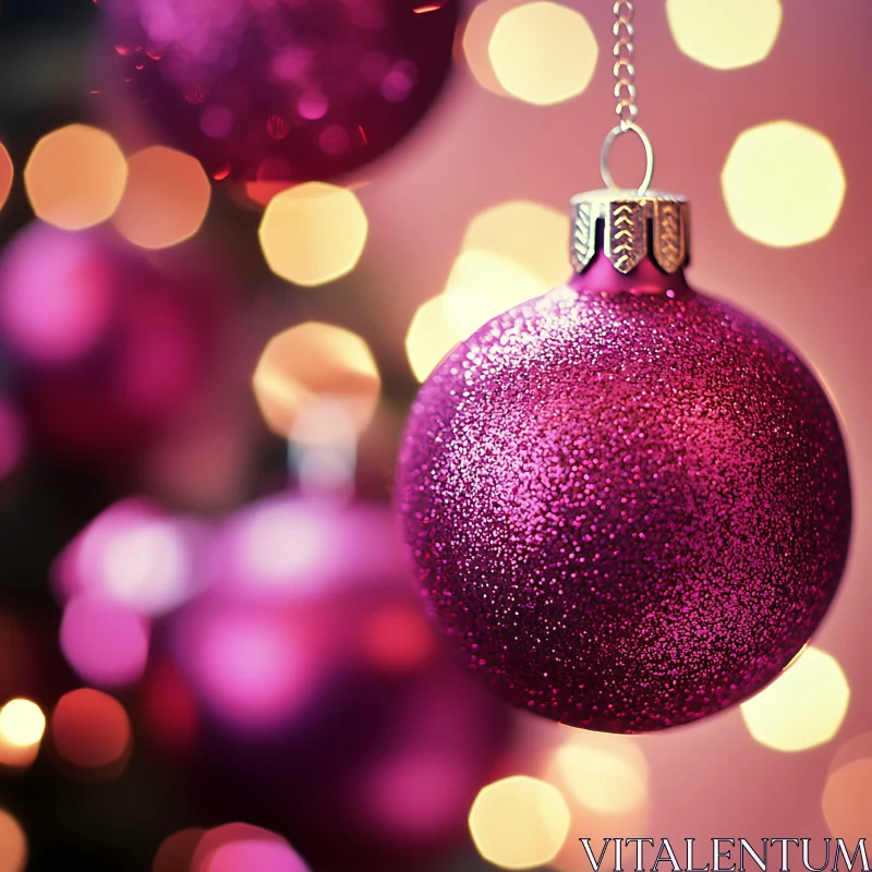 AI ART Festive Pink Glitter Ornament with Bokeh Background