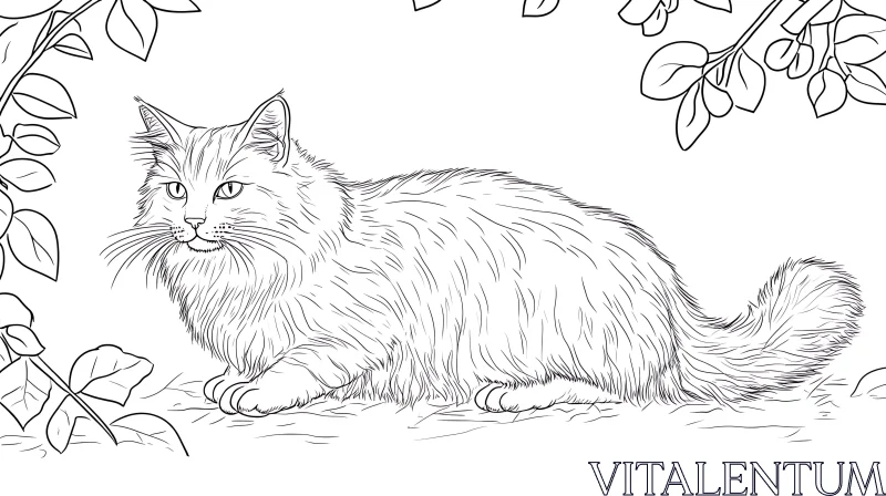 AI ART Intricate Sketch of a Cat with Natural Surroundings