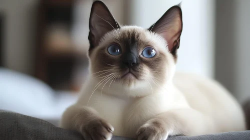 Adorable Blue-Eyed Siamese Cat Resting