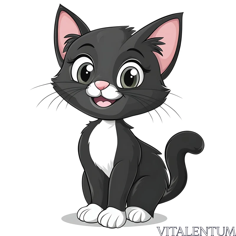 Cute Black and White Animated Feline AI Image