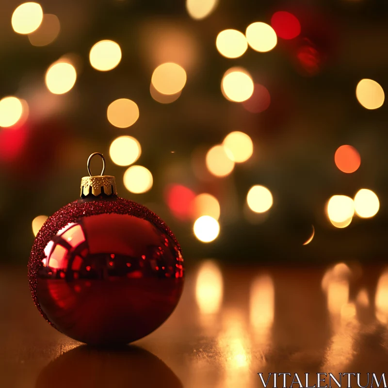 Festive Red Bauble with Holiday Lights AI Image