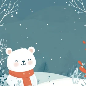 Smiling Polar Bear in Snowy Cartoon Scene