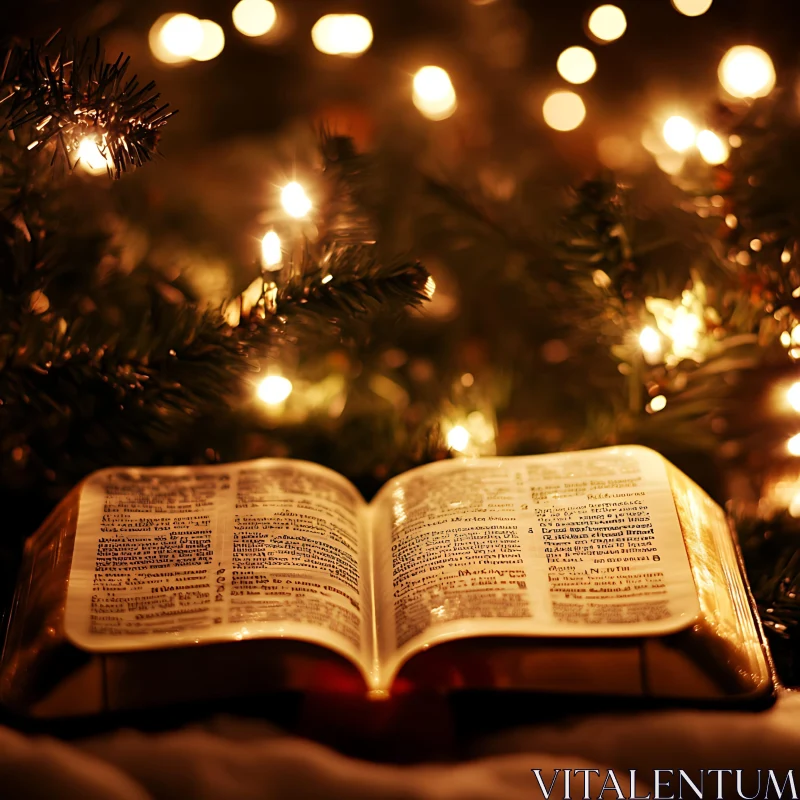 Biblical Serenity Under Festive Lights AI Image