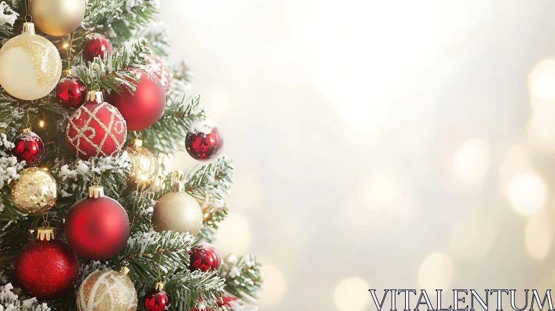 Christmas Tree with Red and Gold Decorations AI Image