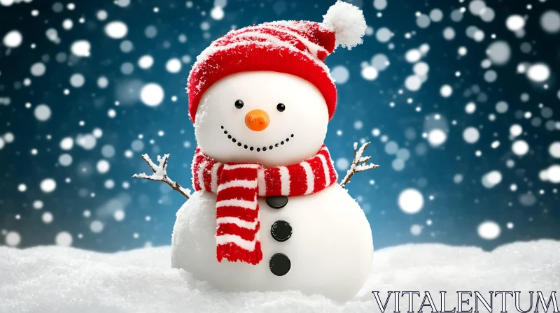 AI ART Festive Snowman in Snowy Night