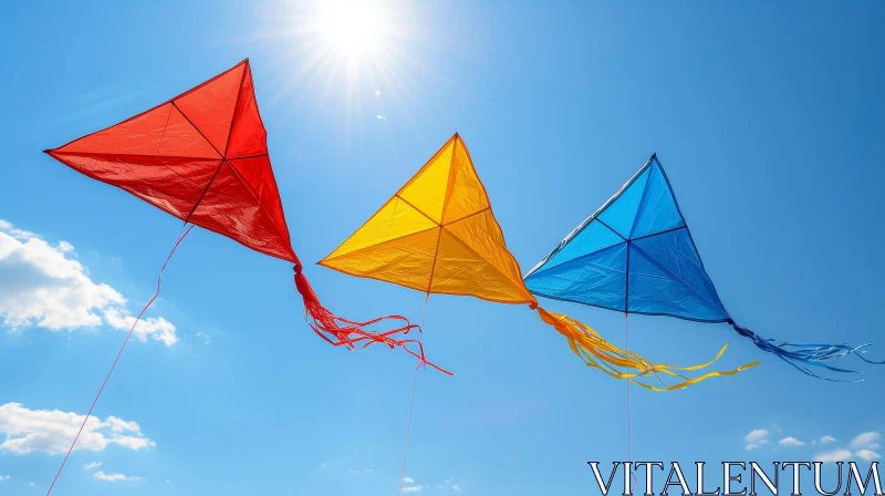 Colorful Kites Flying in the Sunny Sky AI Image