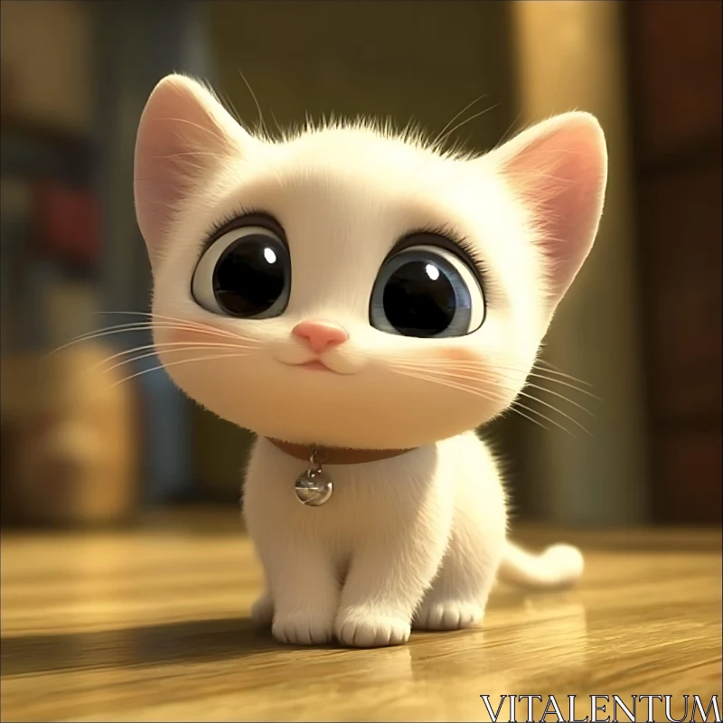 Cute White Kitten with Large Eyes AI Image