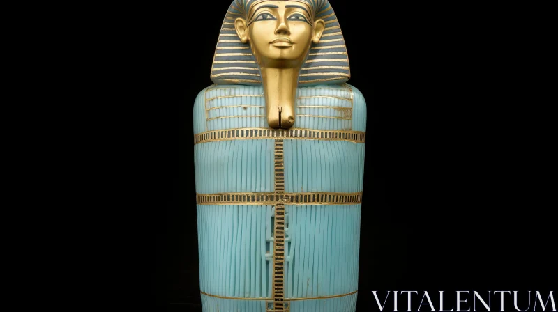 Egyptian Canopic Jar - Blue Glass with Hieroglyphs AI Image