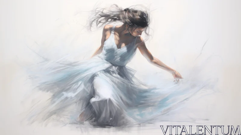 Graceful Woman in Blue Dress - Painting Artwork AI Image