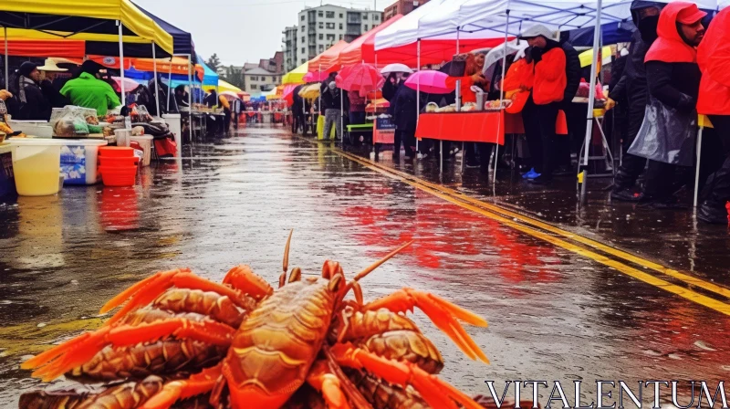 Lobster Stand at Evanston Farmers Market in the Rain - Vibrant Street Decor AI Image