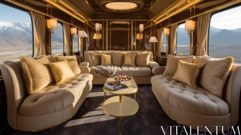 Luxury Train Interior: Opulent Gold Furnishings and Dreamy Ambiance AI Image