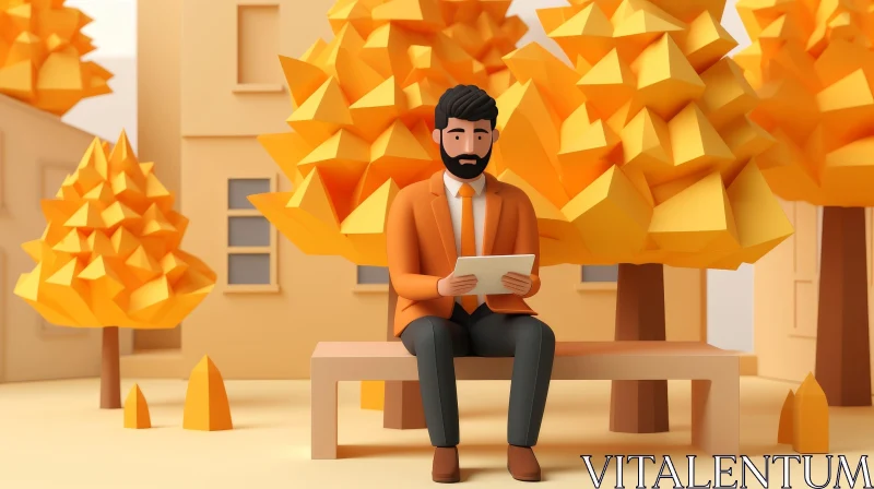 AI ART Man Sitting on Bench in Park - 3D Illustration