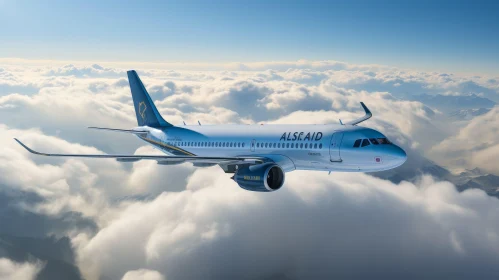 Modern Passenger Aircraft Flying Above Clouds