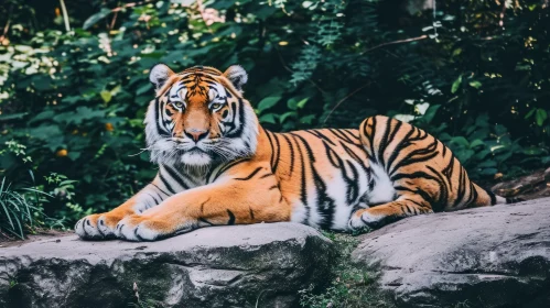 Powerful Tiger Resting in Vibrant Jungle
