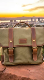 Vintage Canvas & Leather Messenger Bag at Sunset