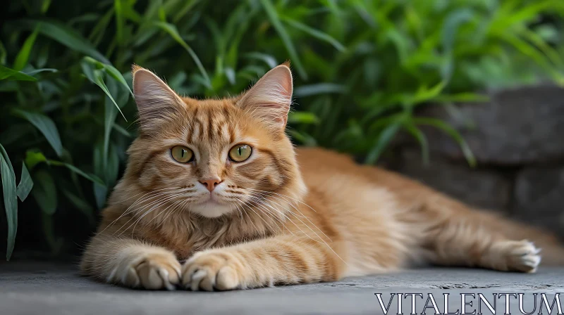 Tranquil Ginger Cat in Greenery AI Image