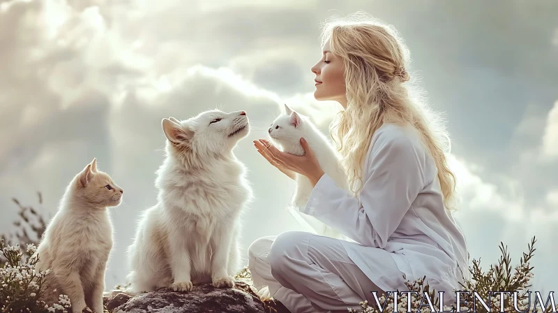 Tranquil Moment with Pets in Nature AI Image