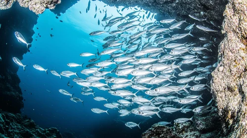 Marine Life in Underwater Cavern