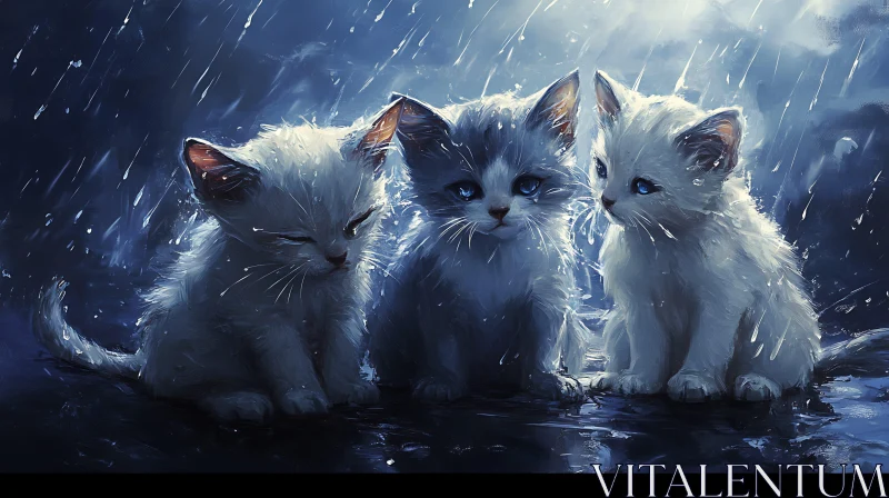 Wet Kittens Under Rain AI Image